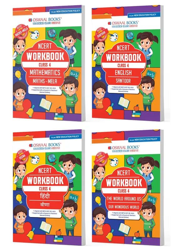 NCERT & CBSE Workbooks Class 4 Mathematics (Maths Mela), English (Santoor), Hindi (Veena) & Environmental Studies (The World Around Us) (Set of 4 Books) (For Latest Exam)