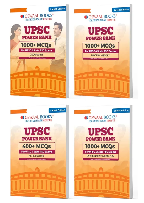Power Bank | 1000+ MCQs For UPSC And State PSCs Exams | Geography, Modern History, Art & Culture, Environment & Ecology (Set of 4) | Latest Edition