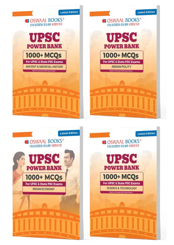 Power Bank | 1000+ MCQs For UPSC And State PSCs Exams | Ancient & Medieval History, Indian Polity, Indian Economy, Science & Technology (Set of 4) | Latest Edition