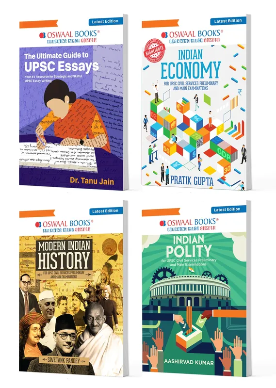 Ultimate UPSC Guide: Essays, Indian Polity, Indian Economy & Modern Indian History | Strategic Prep for Prelims & Mains | Set of 4 | Latest Edition