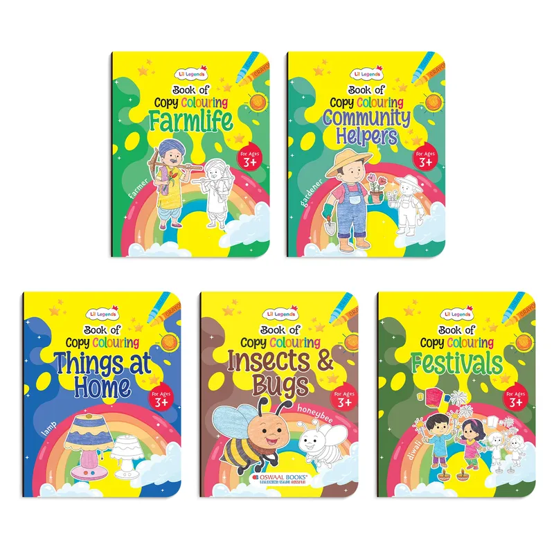 Lil Legends Books Of Copy Colouring Set of 5 Books for Kids | Community Helpers, Festivals, Things at Home and More | Fun Activities and Vocabulary Booster | For LKG/UKG | Age 3+