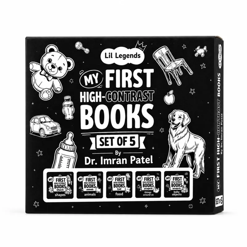 Lil Legends My First High Contrast Books Slipcase Set of 5 - Animals, Toys and More | Black and White Pictures, Visual Stimulation, Brain Development | For Infants/Toddlers | Age 0-12 Months