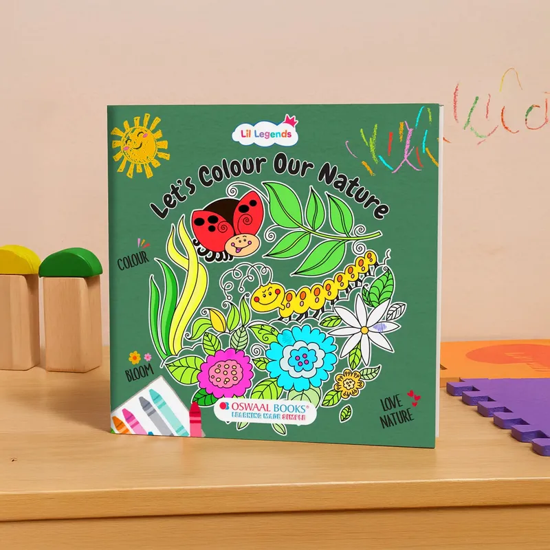 Lil Legends Let's Colour Our Nature Colouring Book for Kids | Builds Colour Recognition, Focus and Creativity | Travel-Friendly Hardboard Support | For UKG/Primary | Age 4+