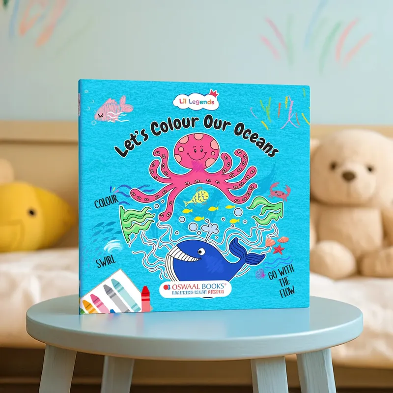 Lil Legends Let's Colour Our Oceans Colouring Book for Kids | Builds Colour Recognition, Focus and Creativity | Travel-Friendly Hardboard Support | For UKG/ Primary | Age 4+