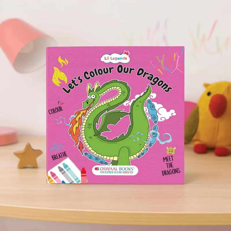 Lil Legends Let's Colour Our Dragons Colouring Book for Kids | Builds Colour Recognition, Focus and Creativity | Travel-Friendly Hardboard Support | For UKG/Primary | Age 4+