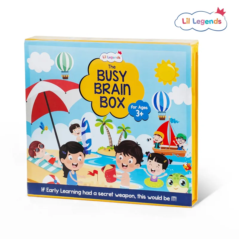 Lil Legends The Busy Brain Box for Kids - 11-in-1 Learning Kit | Gift Box Set | Sticker Books, Moral Stories, Pencil Control, Colouring and Activity Books | Age 3+