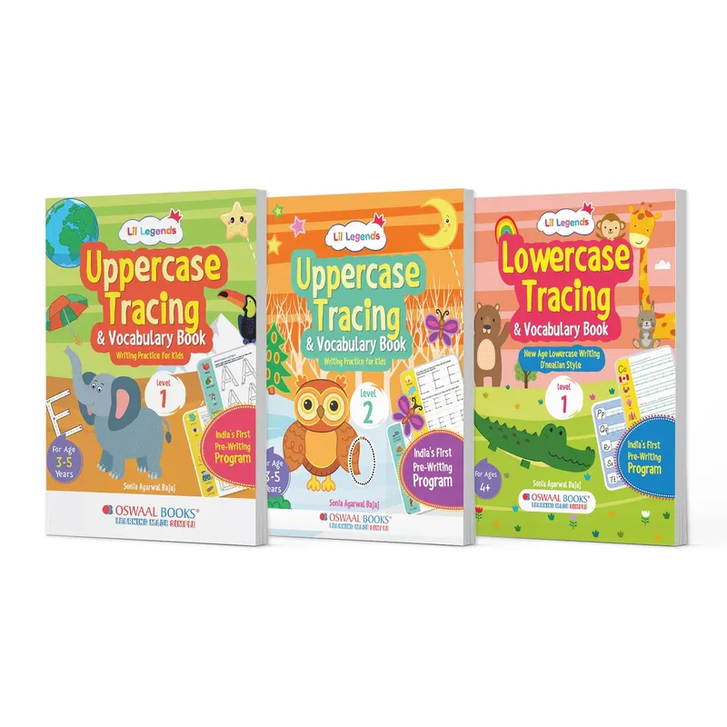 Lil Legends Alphabet Tracing & Vocabulary Book Bundle for Kids | Set of 3 Books | Uppercase & Lowercase Writing Practice | Handwriting & Early Literacy | Age 3-5 Years