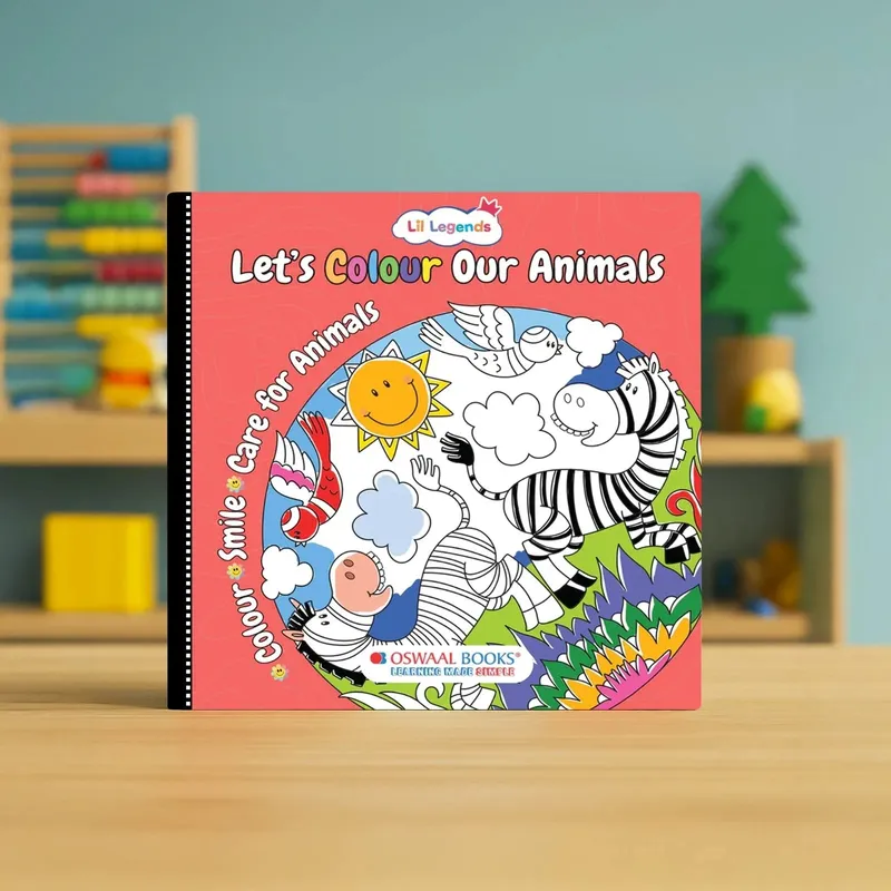 Lil Legends Let's Colour Our Animals Colouring Book for Kids | Builds Colour Recognition, Focus and Creativity | Travel-Friendly Hardboard Support | For UKG/Primary | Age 4+