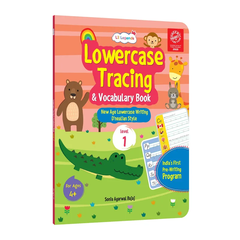 Lil Legends Writing Books Lowercase Tracing and Vocabulary Book Level | 1 New Age Lowercase Writing D'Nealian Style | Small Letters Practise Workbook | For LKG/UKG | Age 4+