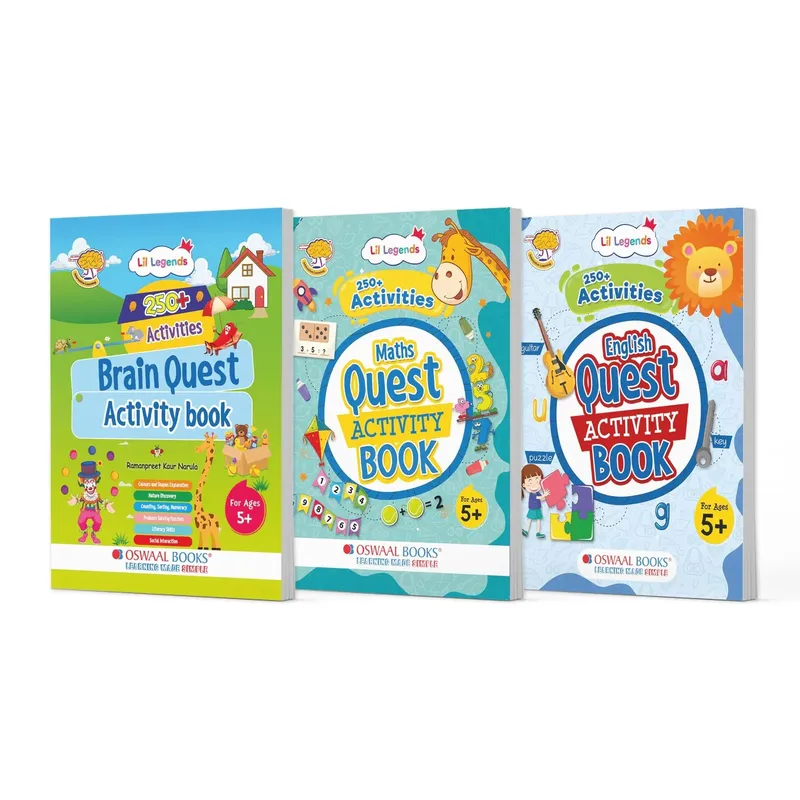 Lil Legends Brain, Maths & English Activity Book Set for Kids | Set of 3 Books | 250+ Activities in Each Book | 750+ Fun Exercises | Tracing, Logical Thinking & Language Skills | Age 5+ Years