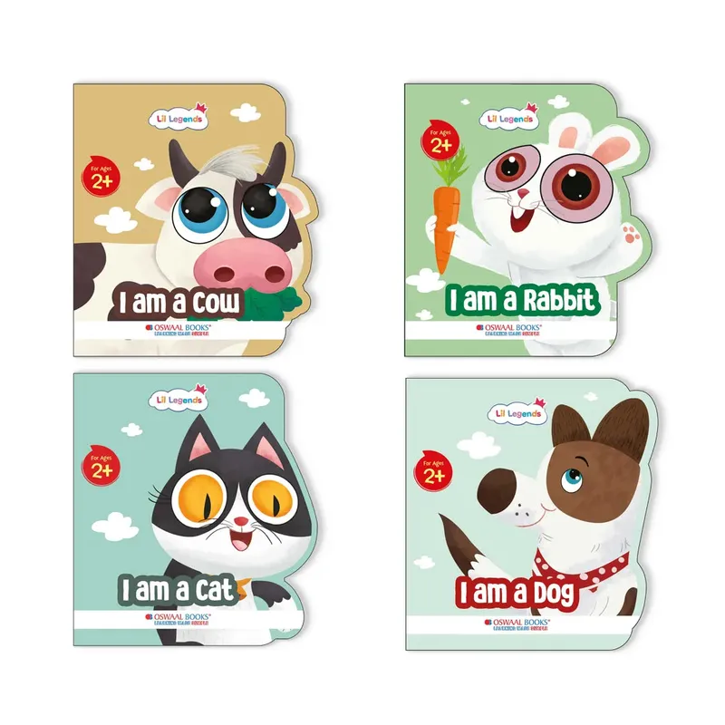 Lil Legends Pet Animal Shaped Board Books for Kids | Set of 4 Illustrated Books | Cat, Rabbit, Dog & Cow | Picture Books for Toddlers | Age 2+ Years | Board Book Set