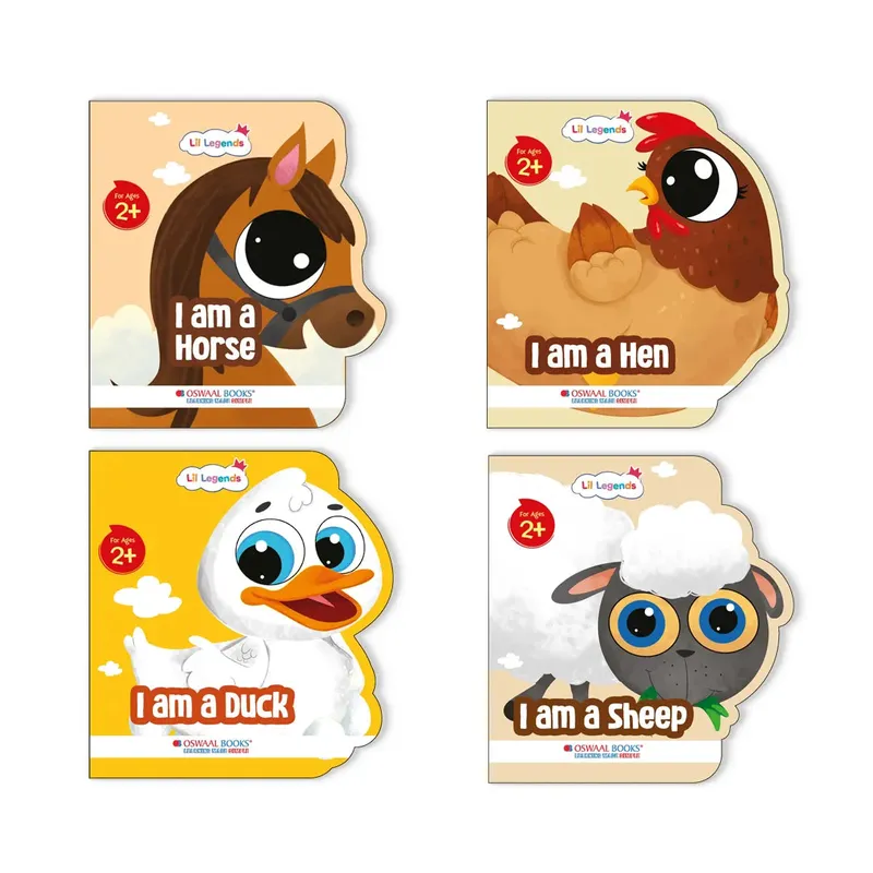 Lil Legends Farm Animal Shaped Board Books for Kids | Set of 4 Illustrated Books | Hen, Duck, Sheep & Horse | Picture Books for Toddlers | Age 2+ Years | Board Books