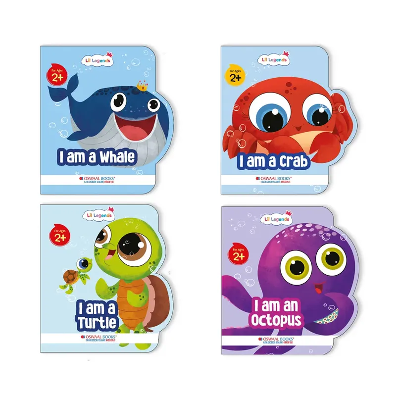 Lil Legends Sea Animal Shaped Board Books for Kids | Set of 4 Illustrated Books | Whale, Turtle, Octopus & Crab | Picture Books for Toddlers | Age 2+ Years | Board Books