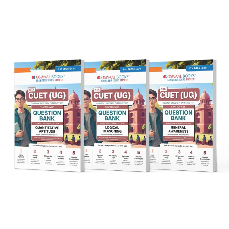 NTA CUET (UG) Question Bank | Quantitative Aptitude, General Awareness & Logical Reasoning (Set of 3 Books) | For 2025 Exam