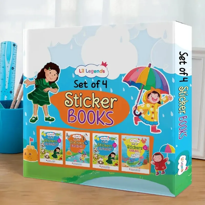 Lil Legends Set of 4 Sticker Books, Box Set for Age 3+ | Learn Alphabets (ABC), Numbers (123), Shapes and Animals | Fun Learning, Peel and Paste Activities | For Toddlers/LKG/UKG