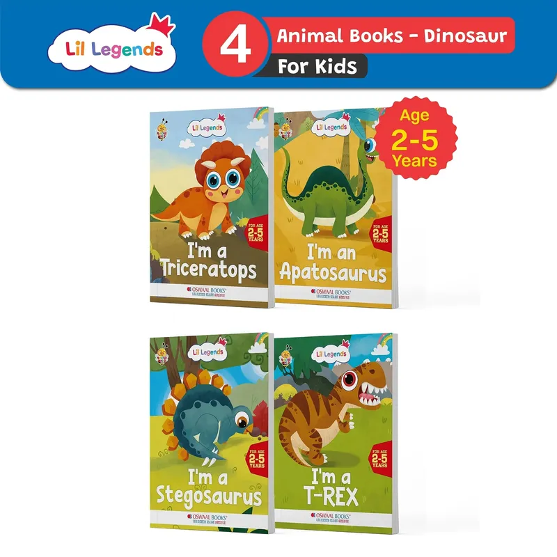 Lil Legends Know Me Series Dinosaurs - Set of 4 Illustrated Books for Kids Age 2+ Years | I am a T-Rex, Triceratops, Stegosaurus and Apatosaurus | Fun Facts Picture Book for Children