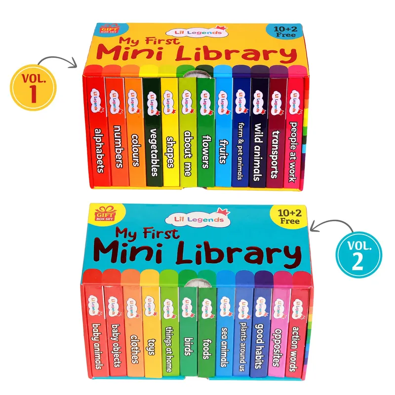 Lil Legends My First Mini Library Vol 1 and 2 | 2 Boxsets of 24 Board Books for Kids | Early Learning Picture Books | Alphabet, Numbers, Animals, Clothes, Good Habits and More | Age 0-4