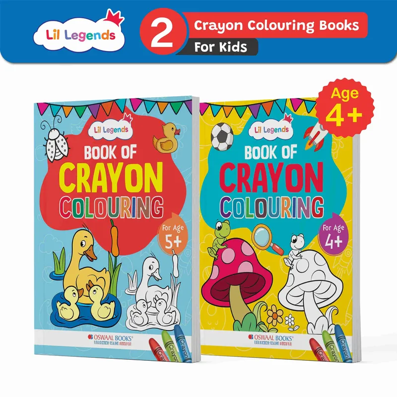 Lil Legends Books Of Crayon Colouring Set of 2 | Builds Focus, Creativity and Colour Recognition | Workbooks with Detailed Designs | For LKG/UKG | Age 4+