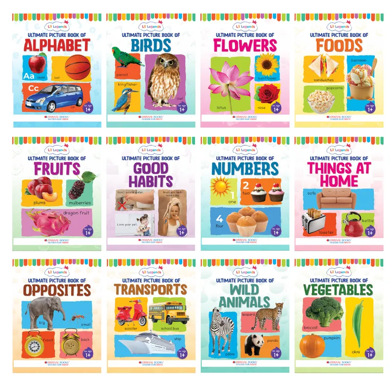Lil Legends Set of 12 Picture Books - Early Learning Collection for Kids Age 1+ Years | Alphabet, Numbers, Birds, Flowers, Foods, Fruits, Vegetables, Wild Animals, Good Habits & Many More