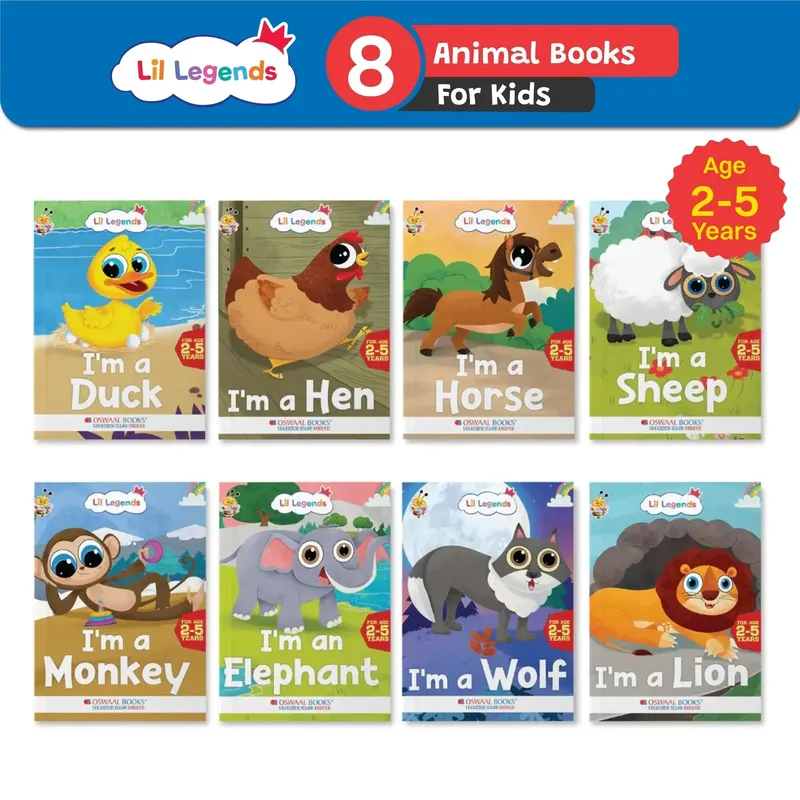 Lil Legends Know Me Series for Kids | Set of 8 Books | Farm & Wild Animals | Duck, Hen, Horse, Sheep, Elephant, Lion, Monkey & Wolf | Age 2+ Years | Early Reading Fun | Paperback
