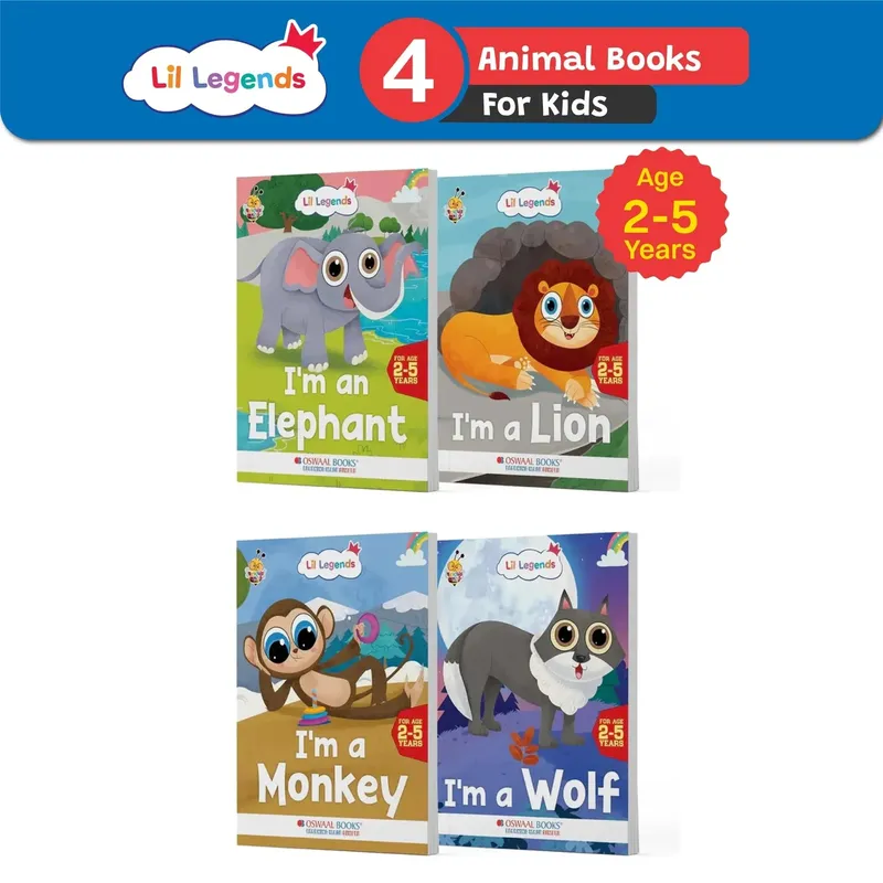 Lil Legends Know Me Series for Kids | Set of 4 Wild Animal Books | I am an Elephant, Lion, Monkey & Wolf | Illustrated Picture Books | Age 2+ Years | Early Reading Fun | Paperback