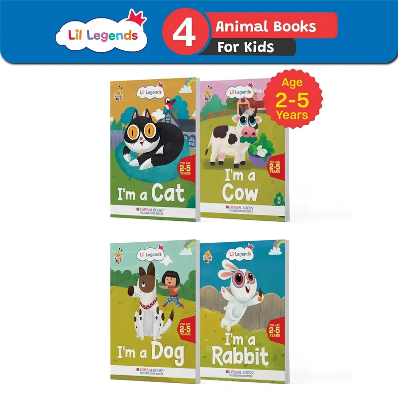 Lil Legends Know Me Series for Kids | Set of 4 Pet Animal Books | I am a Cat, Cow, Dog & Rabbit | Illustrated Picture Books | Age 2+ Years | Early Learning Fun | Paperback