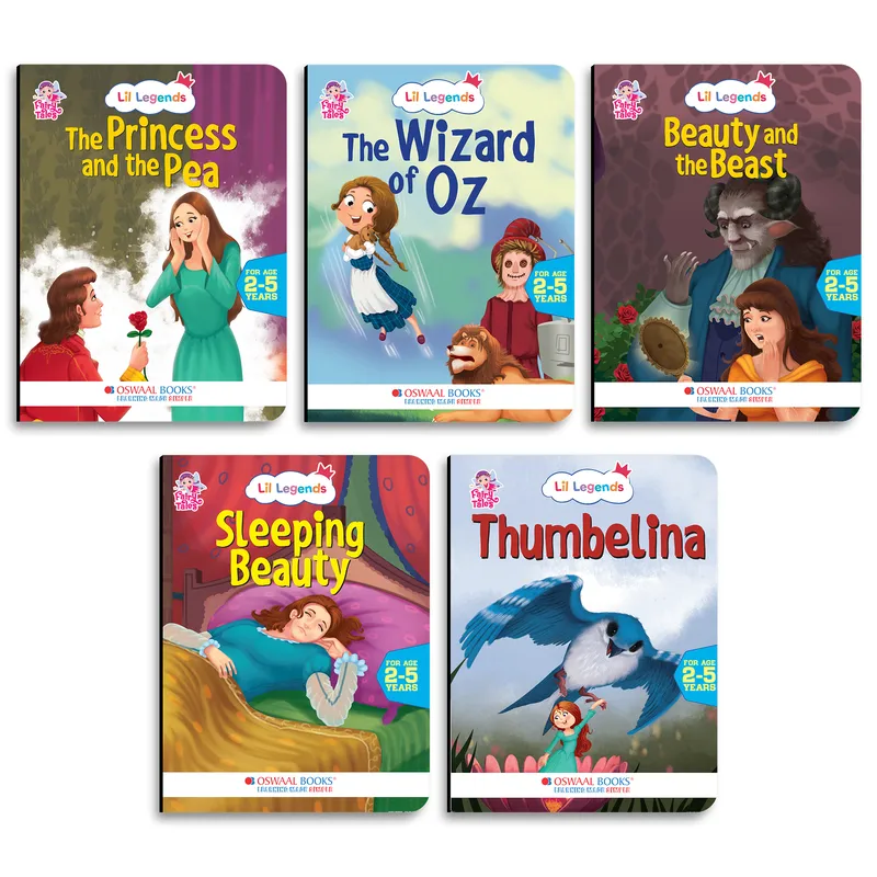 Lil Legends Fairy Tales for Kids | Set of 5 Books | Thumbelina, Wizard of Oz, The Princess and the Pea, Sleeping Beauty, Beauty and the Beast | Bed Time Story Books | Age 2 – 5 Years