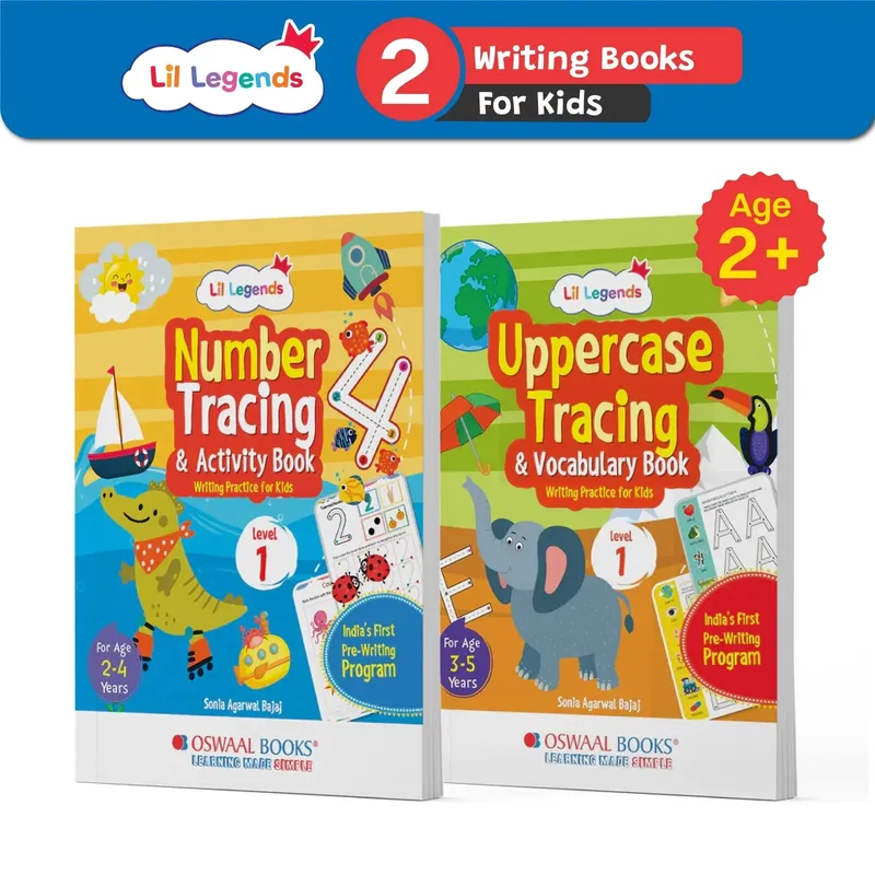 Lil Legends Writing Practice Set for Kids | Set of 2 Books | Number Tracing & Activity + Uppercase Tracing and Vocabulary | Tracing Numbers & Capital Letters | Age 2-5 Years