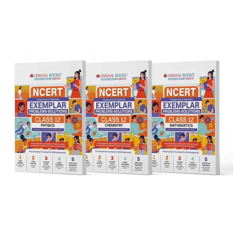 CBSE Class 12 NCERT Exemplar (Problems - Solutions) Class 12 Physics, Chemistry and Mathematics (Set of 3 Books) For Upcoming Board Exam