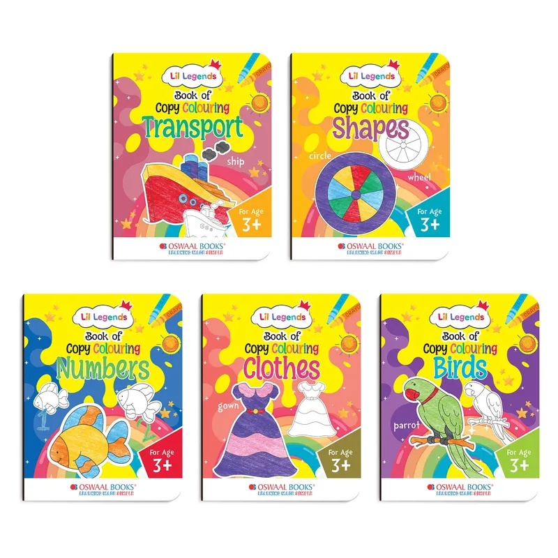Lil Legends Books of Copy Colouring Set of 5 Books for Kids | Transport, Shapes, Numbers, Clothes and Birds | Fun Activities and Vocabulary Booster | For LKG/UKG | Age 3+