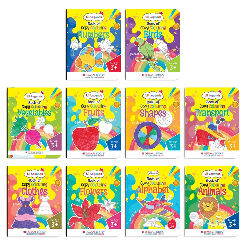 Lil Legends Set of 10 Copy Colouring Books for Kids | Boxset of 10 Books | Alphabet, Numbers, Shapes and More | Fun Activities and Vocabulary Booster | For Nursery/LKG/UKGF | Age 3+