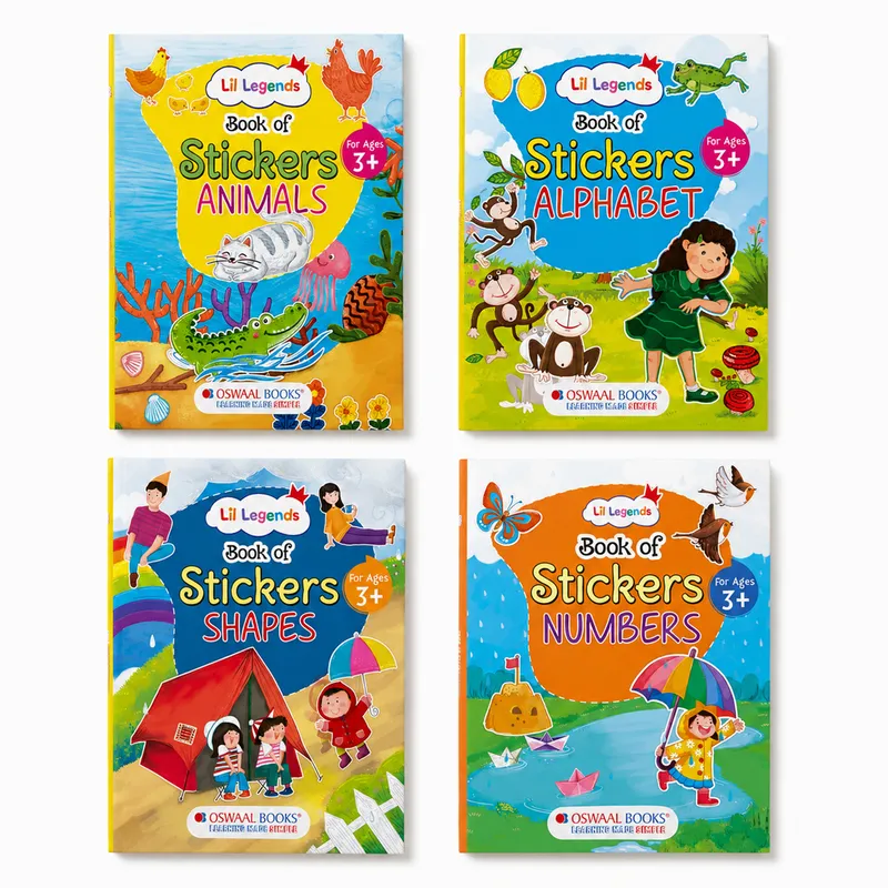 Lil Legends Books of Stickers Shapes, Numbers, Animals and Alphabets | Set of 4 for Age 3+ | Learn ABC, 123, Animal Names and Shapes With Fun Activities | For Nursery/LKG