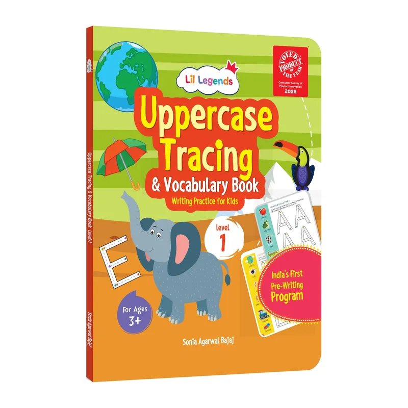 Lil Legends Writing Books Uppercase Tracing and Vocabulary Book Level 1 for Kids | India's First Pre-writing Program | Workbook with Smart Dot Guidance | For Nursery/LKG/UKG | Age 3+