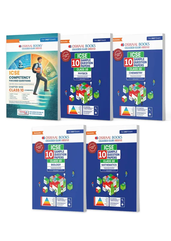 ICSE Class 10, Competency Focused Questions + 10 Sample Question Papers Physics, Chemistry, Maths, Biology (Set of 5 Books) for 2027 Board Exams